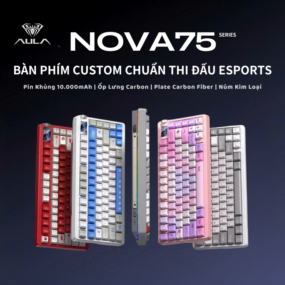 Bàn phím cơ không dây aula Nova 75 mạch xuôi  ,3 mode , màn hình tft , led rgb, hostswap, gasket mount, full foam | BigBuy360 - bigbuy360.vn