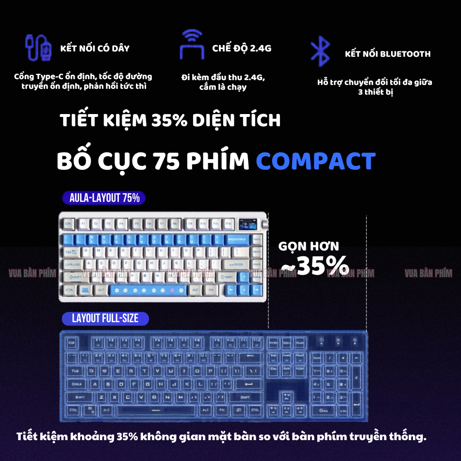 Bàn phím cơ không dây aula Nova 75 mạch xuôi  ,3 mode , màn hình tft , led rgb, hostswap, gasket mount, full foam | BigBuy360 - bigbuy360.vn