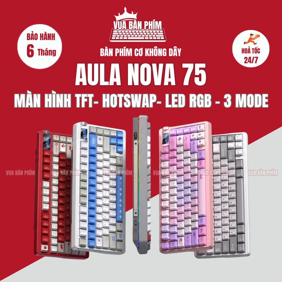 Bàn phím cơ không dây aula Nova 75 mạch xuôi  ,3 mode , màn hình tft , led rgb, hostswap, gasket mount, full foam | BigBuy360 - bigbuy360.vn