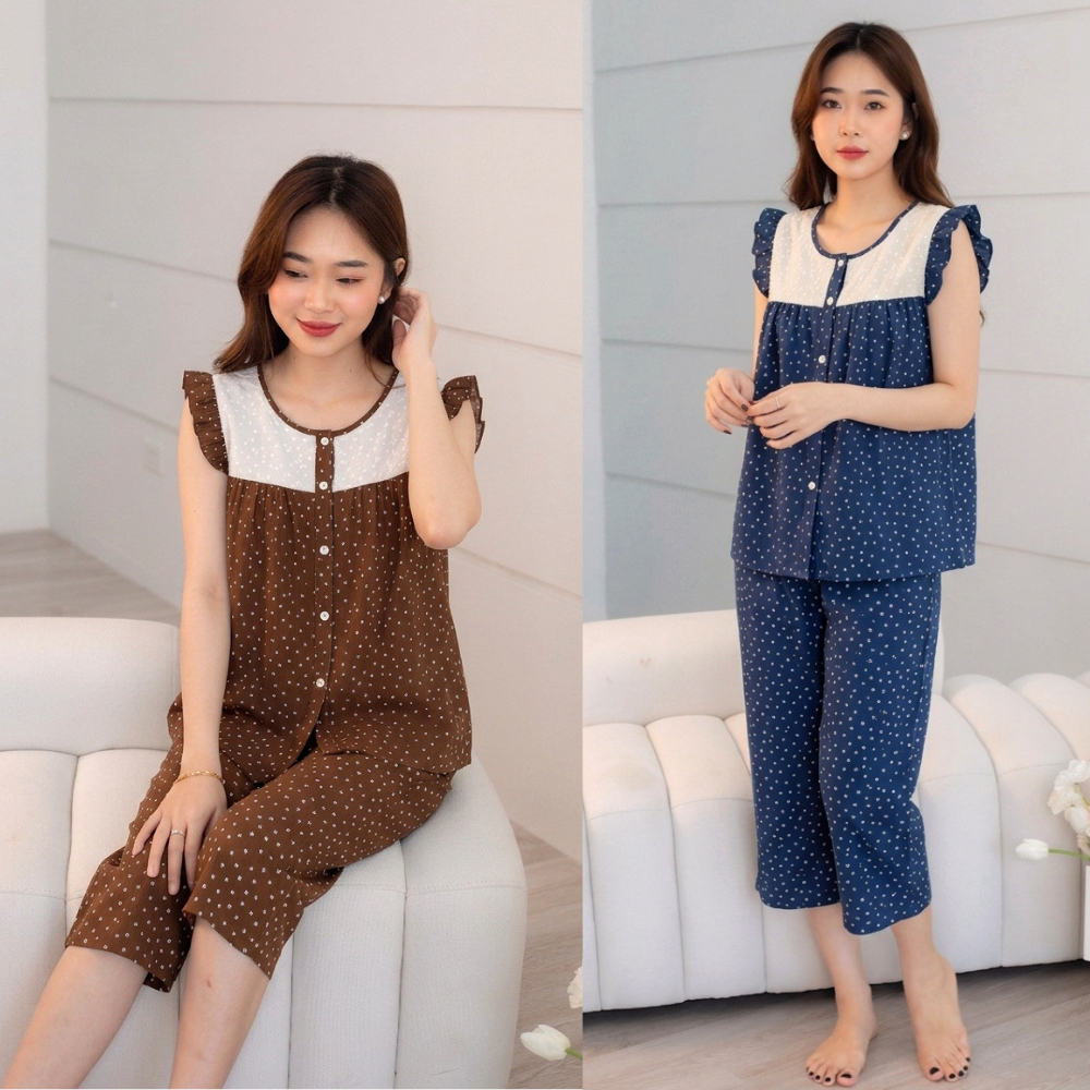 Bộ đồ nữ mùa hè mặc nhà Lila ba lỗ cao cấp mềm mịn, mát