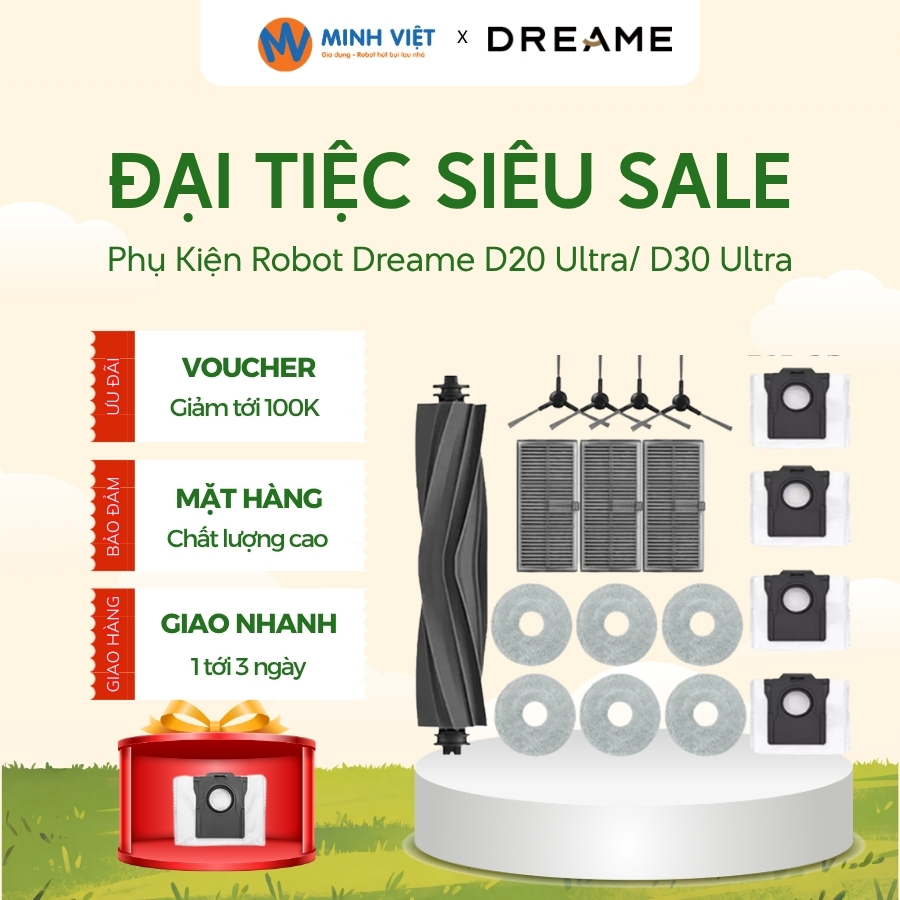 Phụ Kiện Dreame D20 Ultra/ D30 Ultra Cho Robot Hút Bụi - Hàng Chất Lượng - Cao cấp 100% - Minh Việt