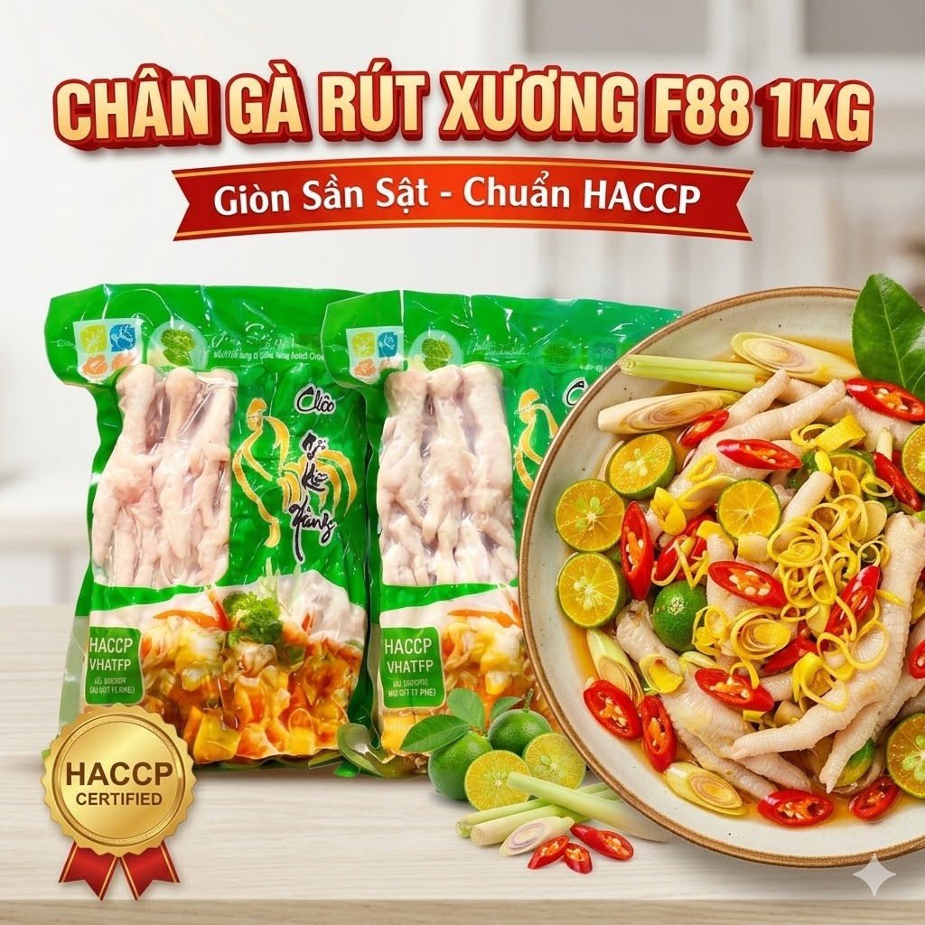 [Giá Sỉ] Chân Gà Rút Xương 1Kg Thương Hiệu F88 Chuẩn HACCP - Chuyên Dùng Cho Quán Nhậu, Lẩu Nướng