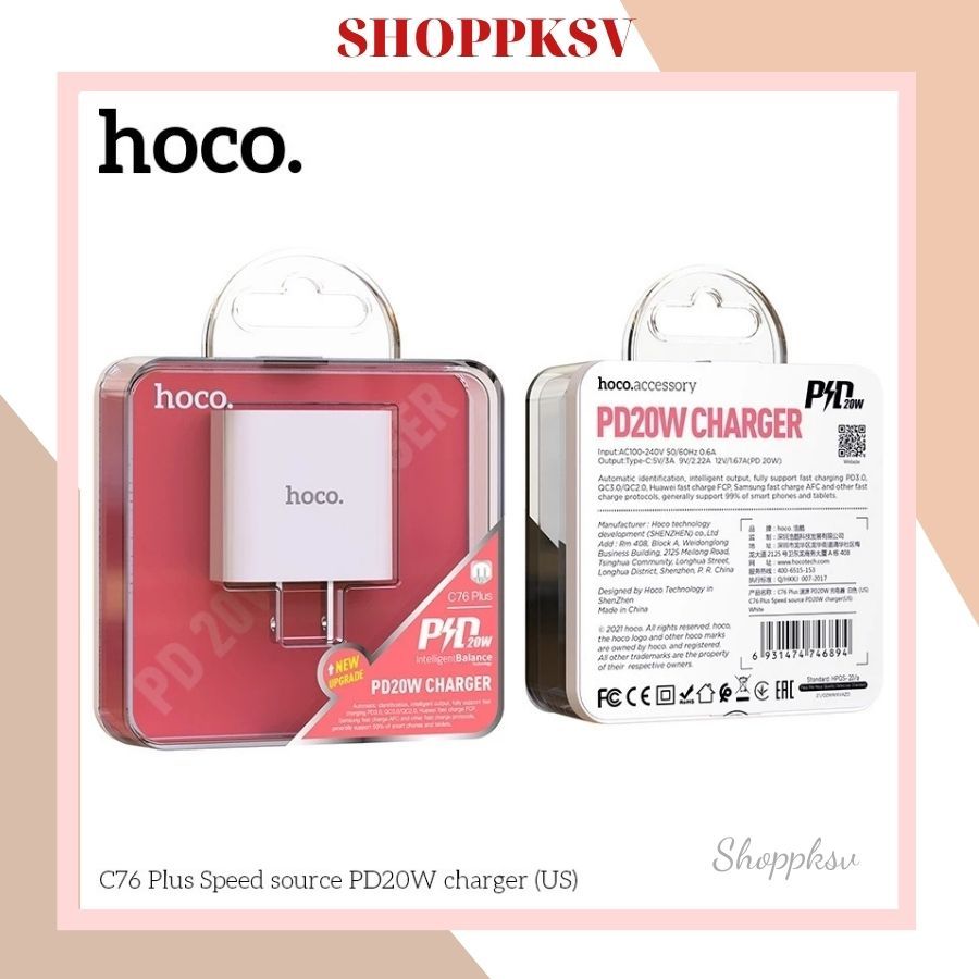 Củ Sạc Nhanh 20W PD Cho iP, Samsung,.. - Cốc Sạc Hoco C76 Pus/C76A Plus 3.0 Siêu Nhanh Siêu Bền [CHÍ