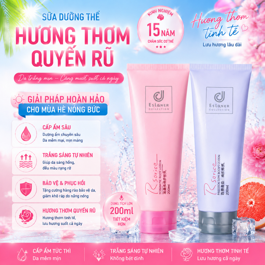 Kem, Sữa Dưỡng Thể Trắng Da Toàn Thân Hương Nước Hoa Thái Lan Rseries Hand and Body Lotion 200ml - H