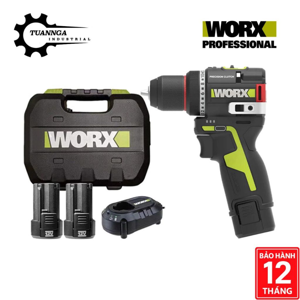 Máy Khoan Vặn Vít Pin 12V Worx WU135 (2 Pin 2.0Ah + 1 Sạc), Chính Hãng - Bảo Hành 12 Tháng