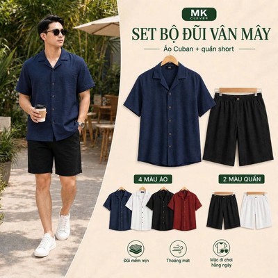 Set Bộ Nam Sơ Mi Đũi Vân Mây + Quần Short đũi Line MK CLEVER Bộ Nam Form Thoải mái, Thoáng mát ,Trẻ trung mùa hè