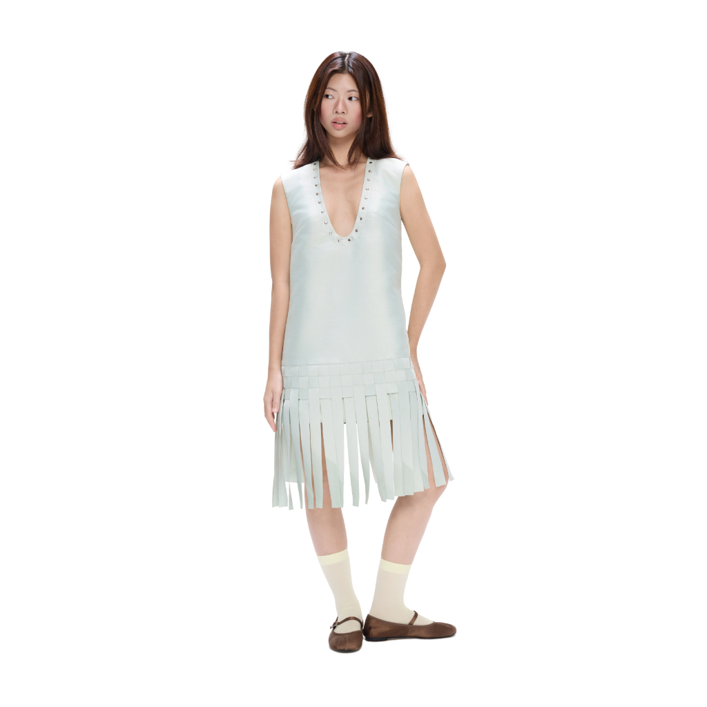 aeie tbsp. MOANA DRESS — đầm suông cổ U đính ánh kim, chân váy tua mềm mại thanh lịch