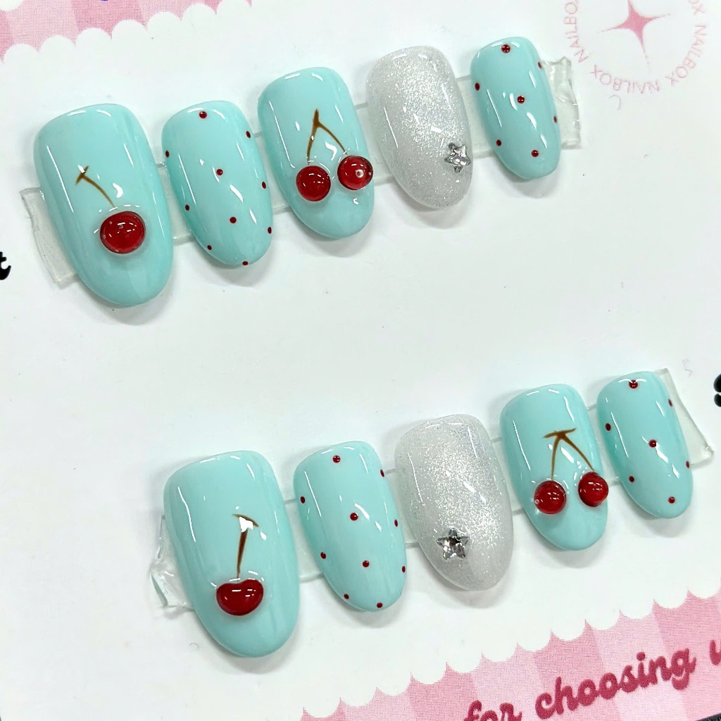 M96 - Nailbox Xanh Tiffany phối mắt mèo thiết kế thủ công