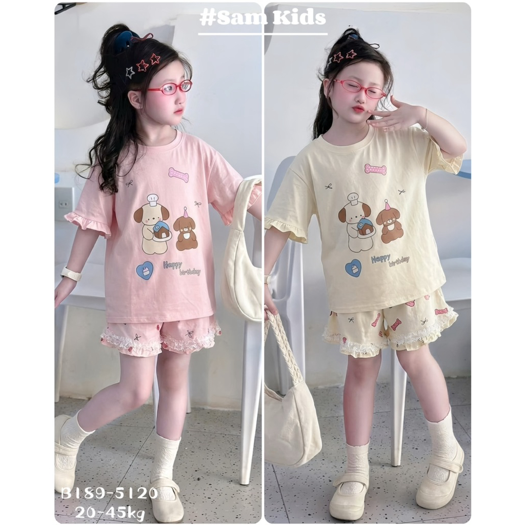 B189-Bộ Cún Happy cotton xinh xắn cho bé gái