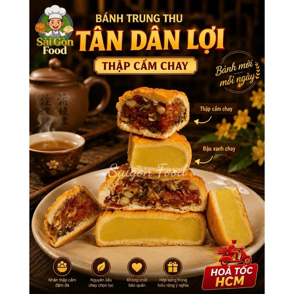 (Hỏa Tốc) Bánh Thập Cẩm Chay 200g - Bánh Trung Thu Tân Dân Lợi