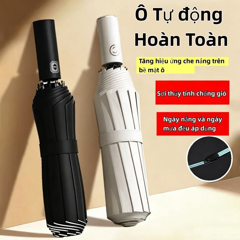 Ô Dù Che Mưa Chống Nắng 24 Nan UPF50+ Tự Động Gấp Mở 2 Chiều, Khung Xương Dày Cứng Cáp