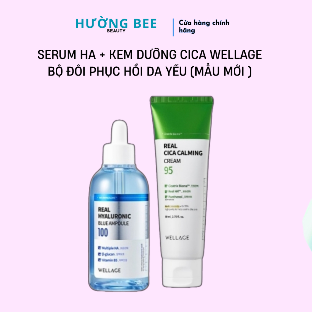Combo Ha B5 Cấp Ẩm, Căng Bóng Wellage ( Serum HA 60ml + Kem Dưỡng Cica 80ml)