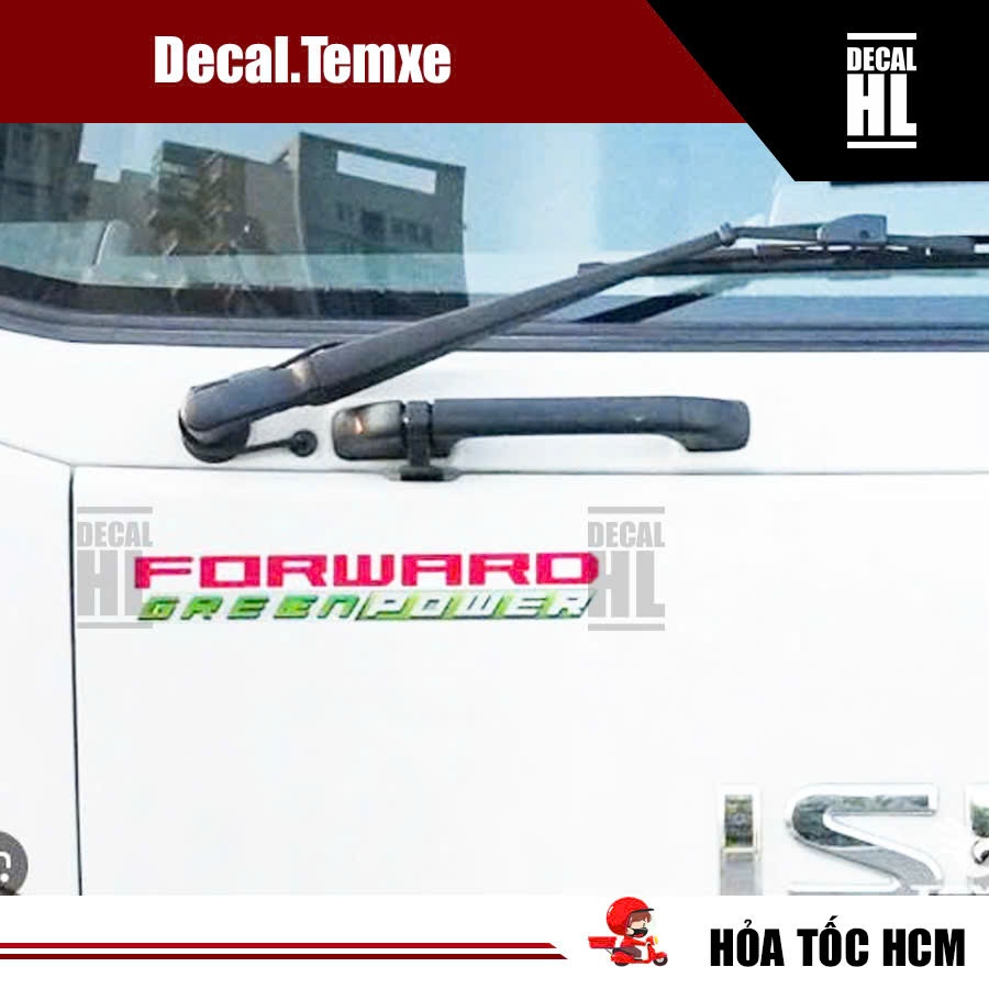 Tem chữ GreenPower Forward dán trang trí đầu xe tải Isuzu. Tem chữ greenpower forward