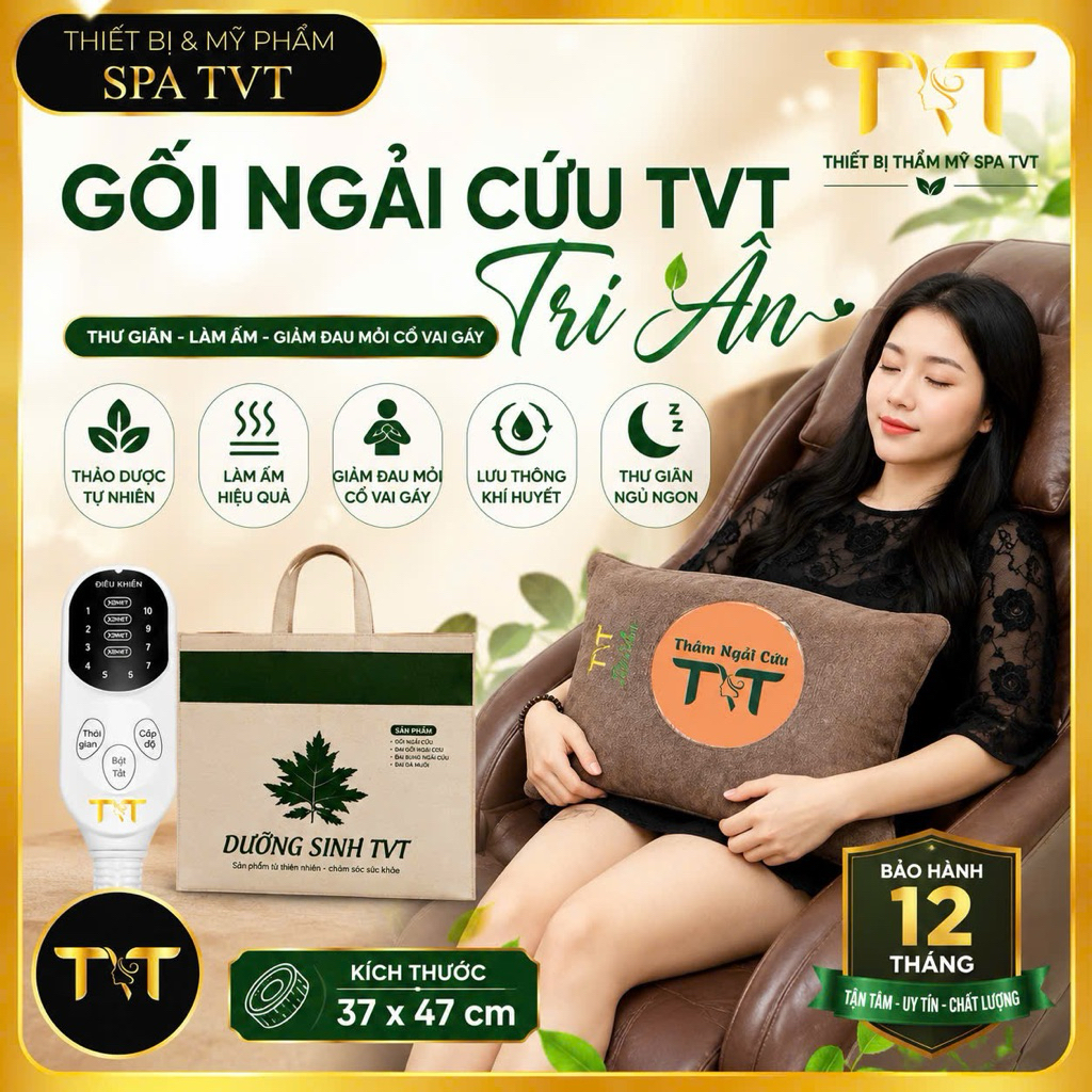 GỐI NGẢI CỨU NÂU TVT, GỐI NGẢI CỨU TVT TRI ÂN, GỐI CHƯỜM NÓNG CỔ VAI GÁY, THƯ GIÃN NGỦ NGON