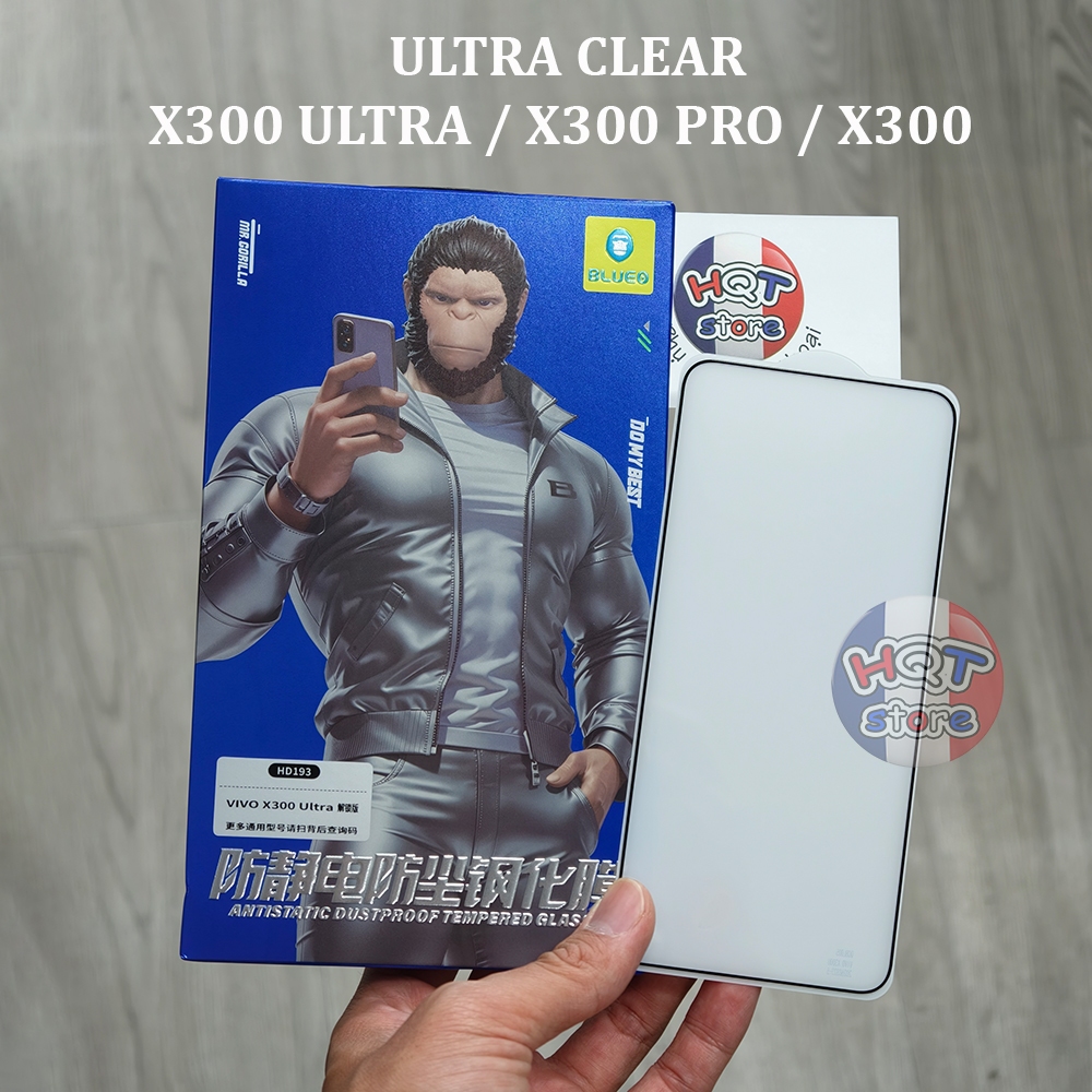 Kính cường lực BlueO Ultra Clear Vivo X300 Ultra / X300 Pro / X300 | Trong suốt | Vân tay siêu âm | 