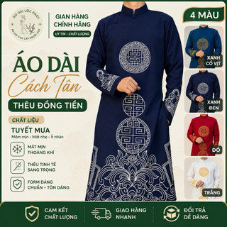 Áo Dài Nam Cách Tân Vải Tuyết Mưa Thêu Máy Hoạ Tiết Đồng Tiền Cao Cấp - Áo Dài Lộc Phát