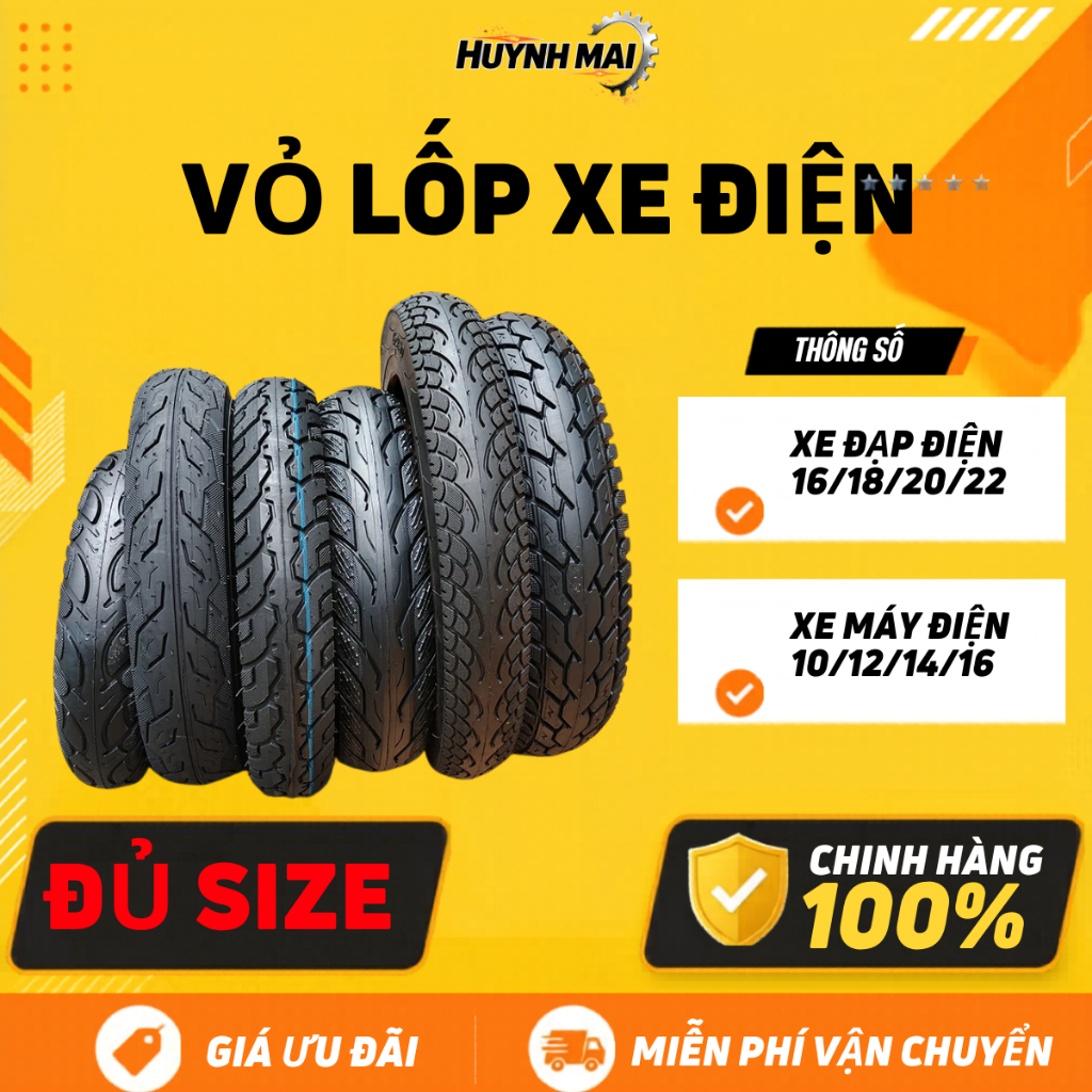 Vỏ lốp Kenda xe điện, xe đạp điện kích thước 14x2.50, 16x2.50, 18x2.50, 18x2.125, 20x1.75, 22x1.75, 