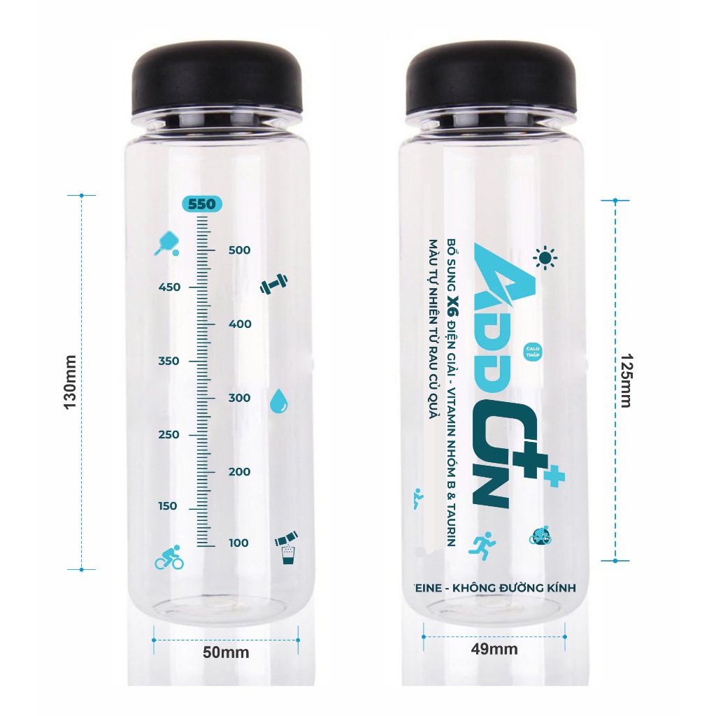Bình nước ADDON nhựa PET dày cao cấp 550ml có chia vạch