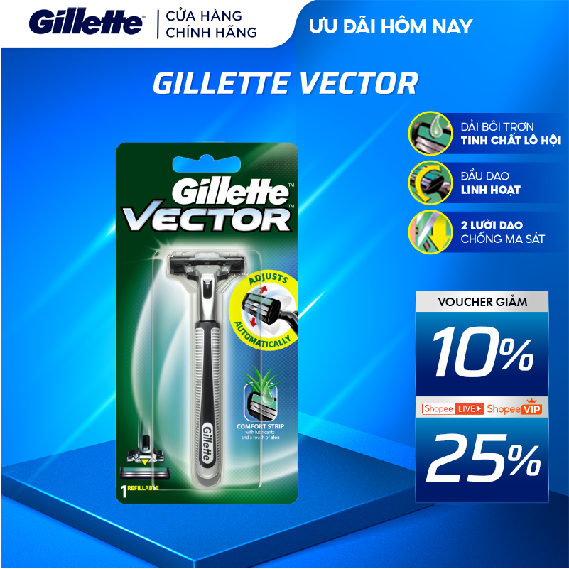Dao Cạo Râu Gillette Vector - 1 Cán 1 Lưỡi Dao Cạo