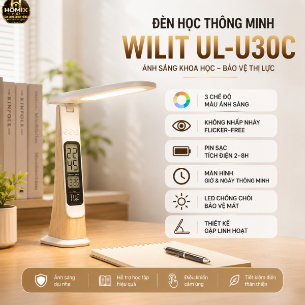 Đèn Học Chống Cận Wilit UL-U30C Tích Điện 1200mAh Đèn Bàn Học LED Cảm Ứng Chính Hãng