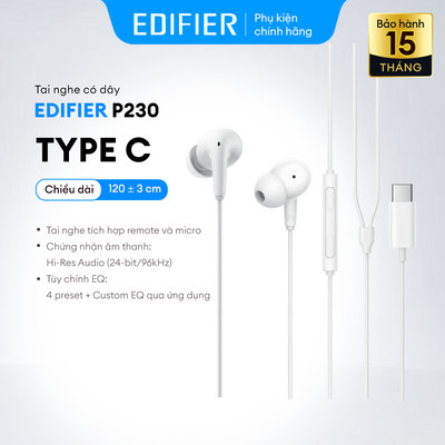 Tai Nghe Nhét Tai Có Dây EDIFIER P230 USB-C | EQ Cài Sẵn | Kháng Nước, Bụi IP54 | Âm Thanh Hi-Res Chuẩn Studio