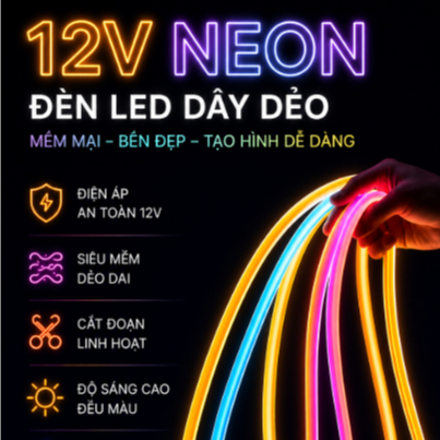 Cuộn 5m dây led dẻo tạo hình trang trí, đèn led neon dẻo 6mm x 12mm chống chịu mưa nắng đèn quảng cá