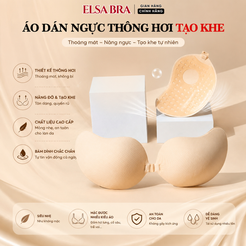 Áo Dán Nâng Ngực ELSA BRA 2cm, 3cm, 6cm Nâng Ngực Miếng Dán Ngực Tạo Khe Gom Quả Cài Trước Kèm Dây T