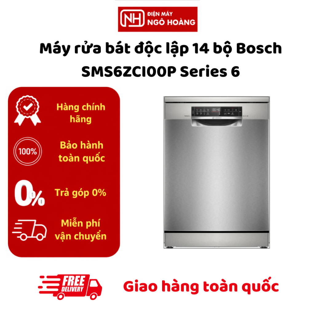 SMS6ZCI00P - Máy Rửa Bát Độc Lập Bosch SMS6ZCI00P Series 6 14 Bộ Sấy Zeolith Điều Khiển Cảm Ứng Chín