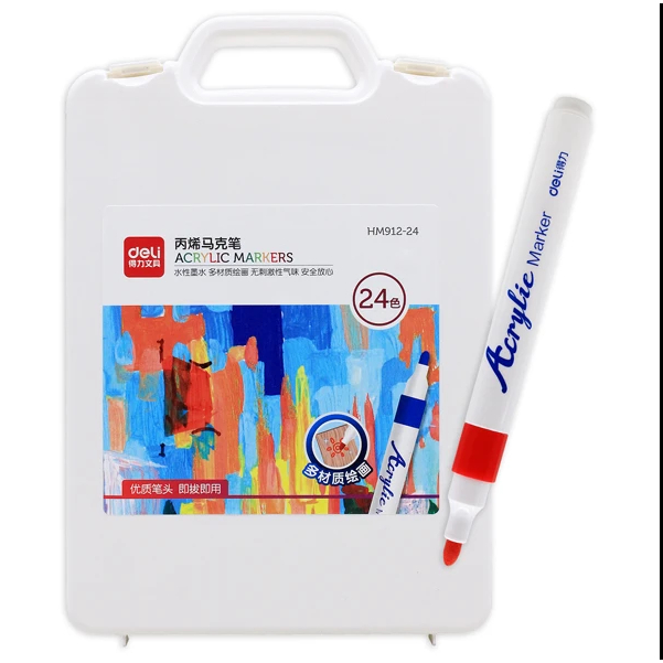 hộp 24 Màu ACRYLIC MARKERS - DELI HM912-24 - Hộp trắng hàng cao cấp