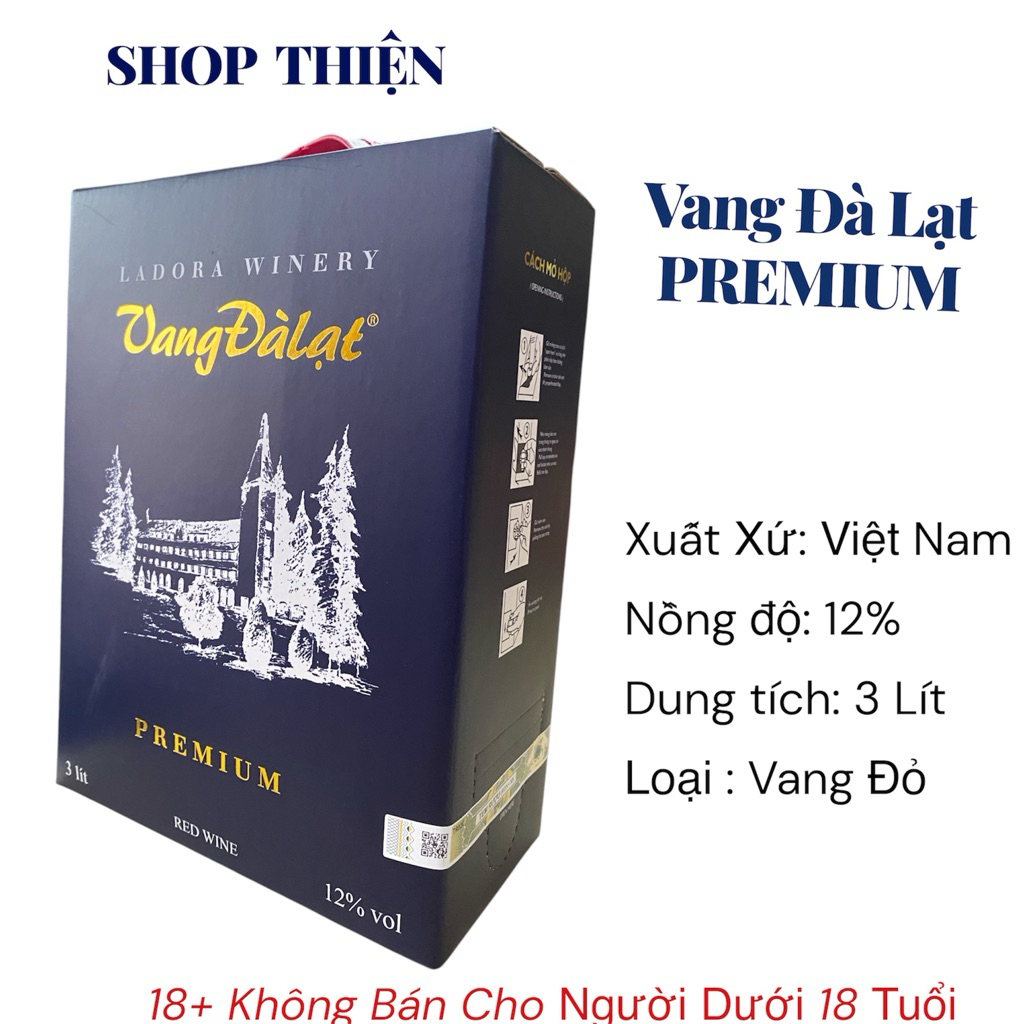 Vang Đà Lạt Premium 3 Lít Ladora Winery - Vang Đỏ 12% Cao Cấp Nhất - Bịch 3L Có Vòi Rót | Shop Thiện