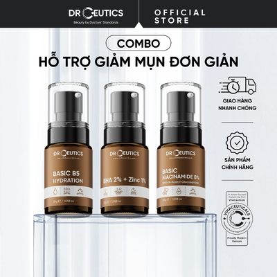 DRCEUTICS Chu Trình Hỗ Trợ Giảm Mụn Đơn Giản Basic B5 Hydration 30g + Basic Niacinamide 8% 30g + BHA 2%+Zinc PCA 1% 30g
