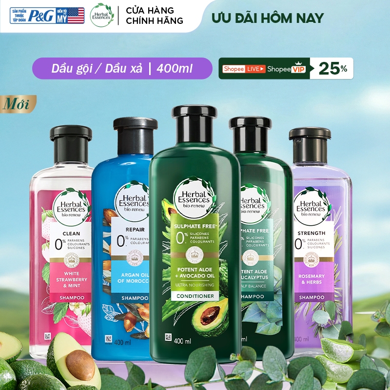 Dầu Gội Xả Thiên Nhiên HERBAL ESSENCES Tinh Chất Thực Vật Thật Chắc Khỏe/ Phục Hồi Hư Tổn/ Sạch Sâu 