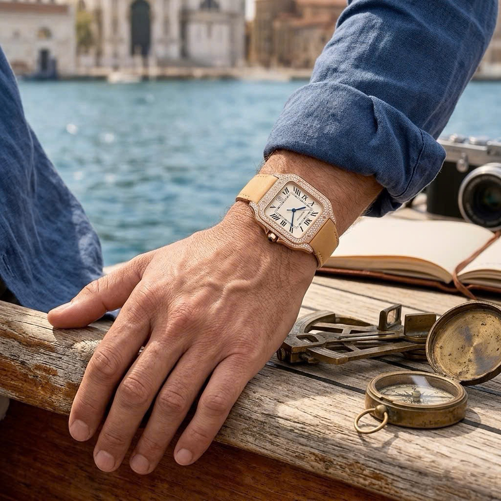 Đồng Hồ Nam 40mm đá cz sáng - Catier máy cơ tự động hàng xưởng loại 1 - Bộ máy Nhật bản Bảo Hành 24 