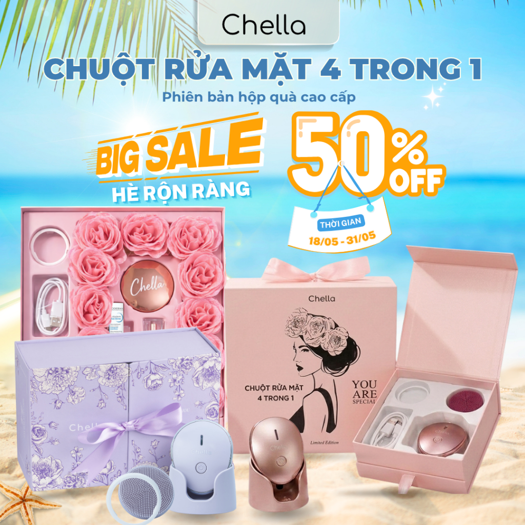 [PHIÊN BẢN GIFT] Chuột Rửa Mặt 4 trong 1 Chella - Kiêm Máy Rửa Mặt - Tẩy trang - Đẩy Tinh Chất - Nân