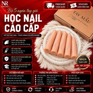 Bộ 5 ngón tay giả học nail có độ bền cao, Tập đắp bột, gel, chịu mài & ủ phá acetone - Nails Red