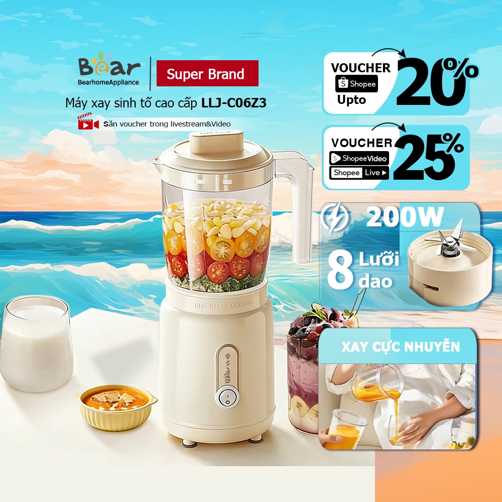 Máy xay sinh tố Bear LLJ-C06Z3 thiết kế hiện đại, hiệu suất cao lựa chọn tối ưu cho gia đình