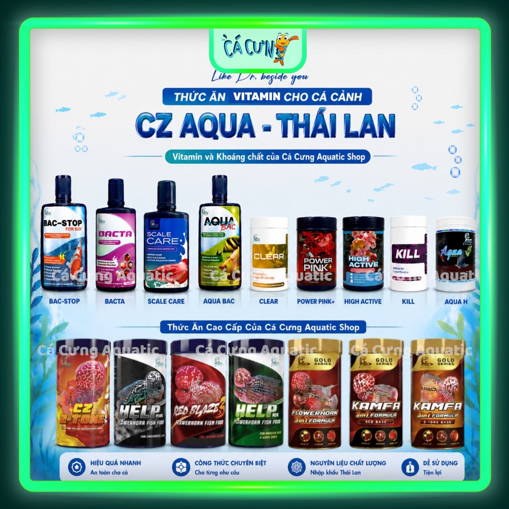 Cám CZ AQua Cho Cá La Hán Thái Lan - Thức ăn cá CZ1 CZ2 Clear vitamin khoáng High Active Aquabac