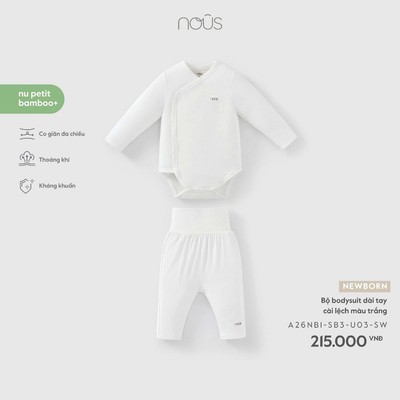 Bộ bodysuit dài tay cài lệch Nous cho bé sơ sinh