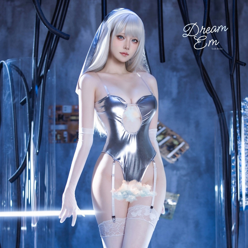 [Dream Em] Bodysuit Cosplay Nữ Tu Sĩ Chất Liệu Da Sáng Bóng Cut-out Tôn Dáng