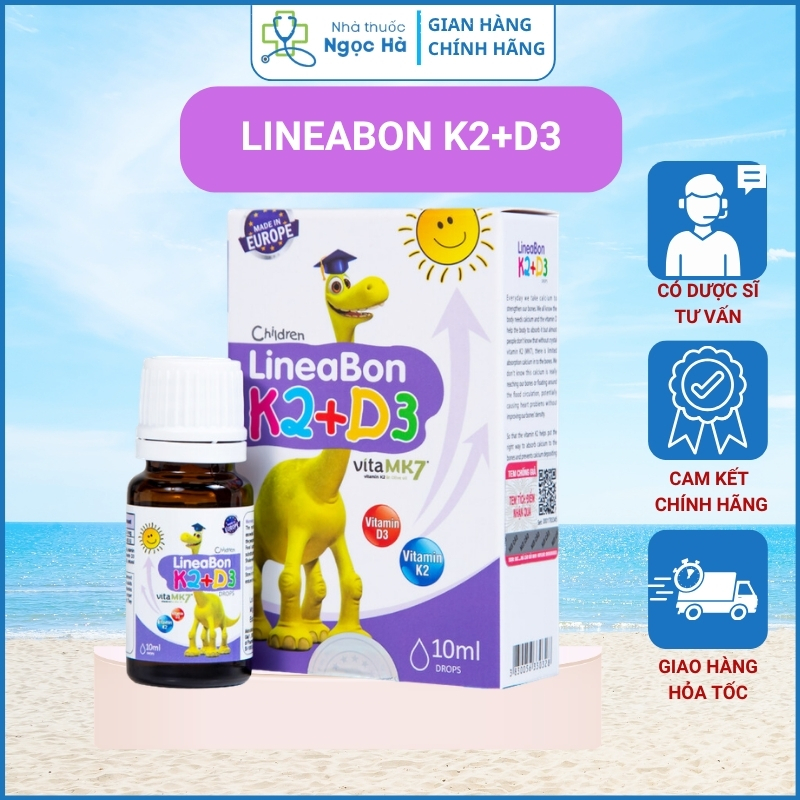 Lineabon K2 D3 bổ sung vitamin D3 cho trẻ sơ sinh, giúp hấp thụ d3k2 canxi, giảm còi xương d2k3, tăn