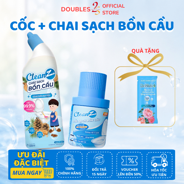 Combo Cốc Sạch Bồn Cầu CleanZ 180g Và Chai Sạch Bồn Cầu CleanZ 500mL - DOUBLES 2SSHOP