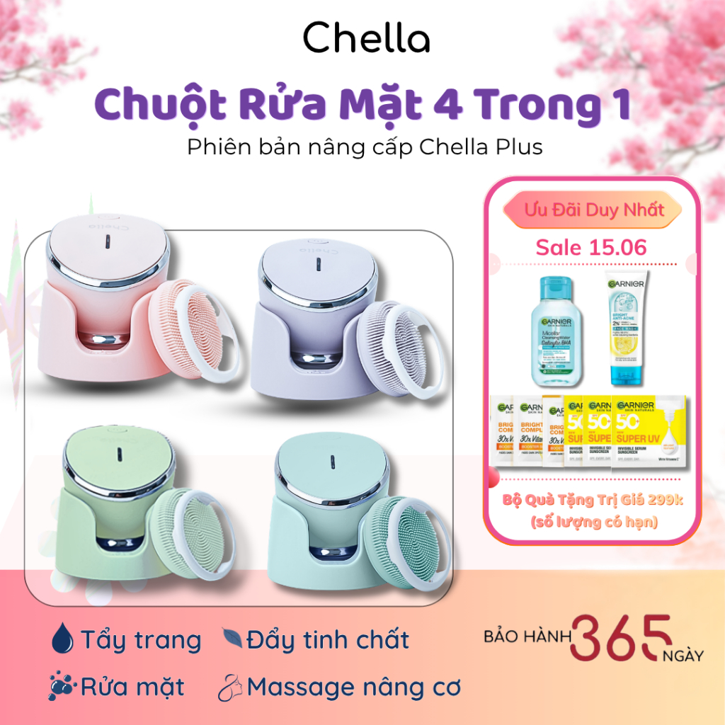 Chuột Rửa Mặt Chella 4in1 - Máy Rửa Mặt - Tẩy Trang - Massage Nâng Cơ - Đẩy Tinh Chất - Bảo Hành 12T