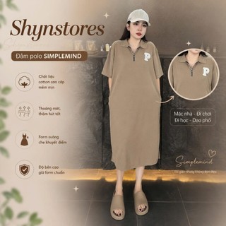 Đầm Suông Nữ Shynstores Dáng Rộng Cổ Cao Vải Thun Tổ Ong Túi Eo Thêu Chữ P