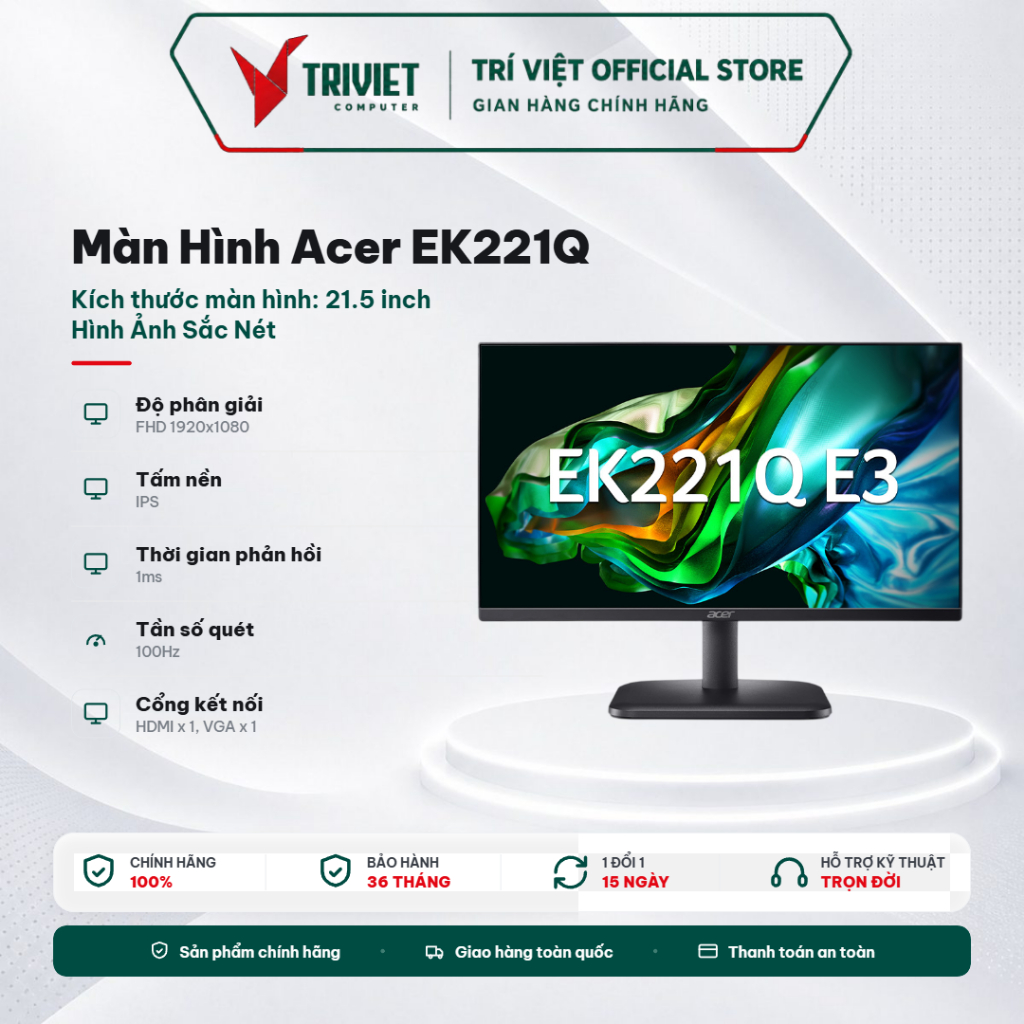 Màn Hình Acer EK221Q E3 UM.WE1SV.301 (21.5 inch - FHD - IPS - 100Hz - 1ms - FreeSync) - Gaming & Văn