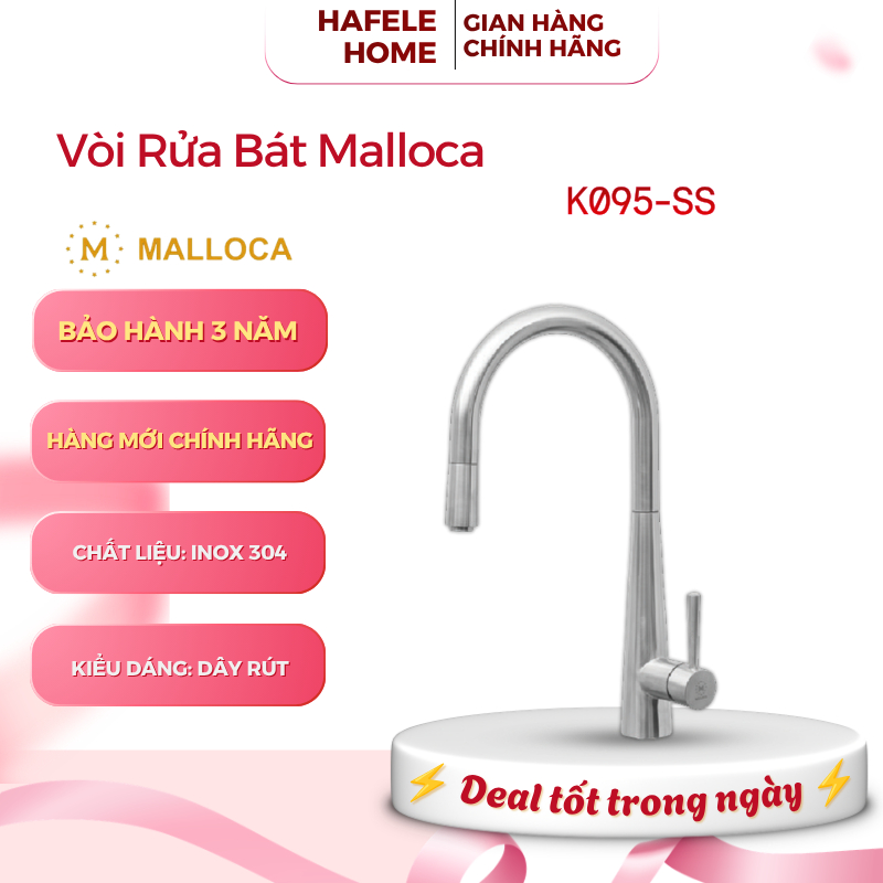 Vòi Inox Malloca K095-SS - Dây Rút Chống Bắn Nước - Công Nghệ Lọc Tạo Bọt Thông Minh - EEH