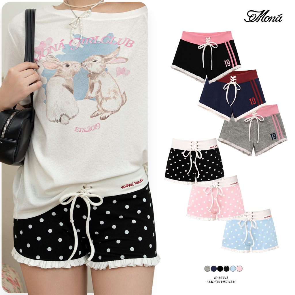 Quần short nữ MONÁ ôm dáng hoạ tiết chấm bi dây rút eo - POPPIE SHORTS