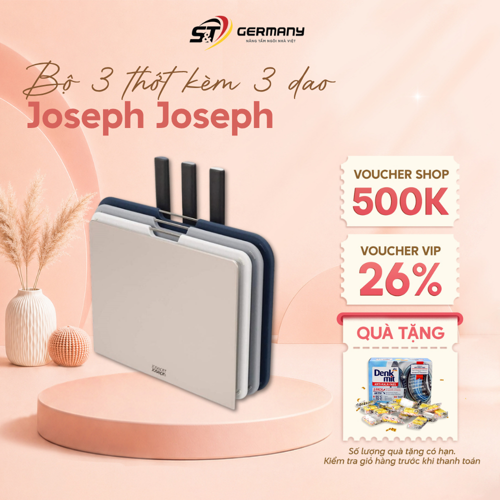 Bộ thớt kèm dao Joseph Joseph 60194 (3 thớt, 3 dao) tiện ích, hạn chế nhiễm khuẩn chéo thực phẩm Ger
