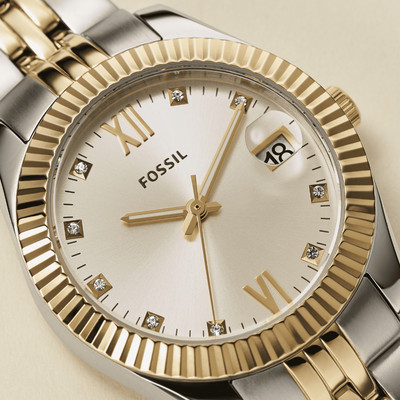 Đồng hồ nữ Fossil SCARLETTE ES4949 mặt số 33MM, bộ máy 3 kim, xem ngày giờ, dây thép không gỉ 2-tone
