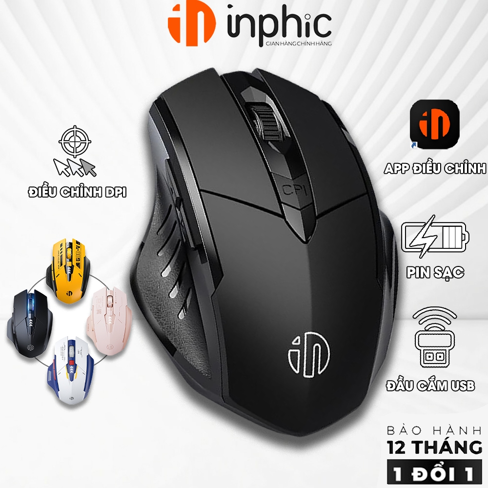 Chuột máy tính không dây INPHIC F1S wireless pin sạc silent chống ồn laptop gaming văn phòng