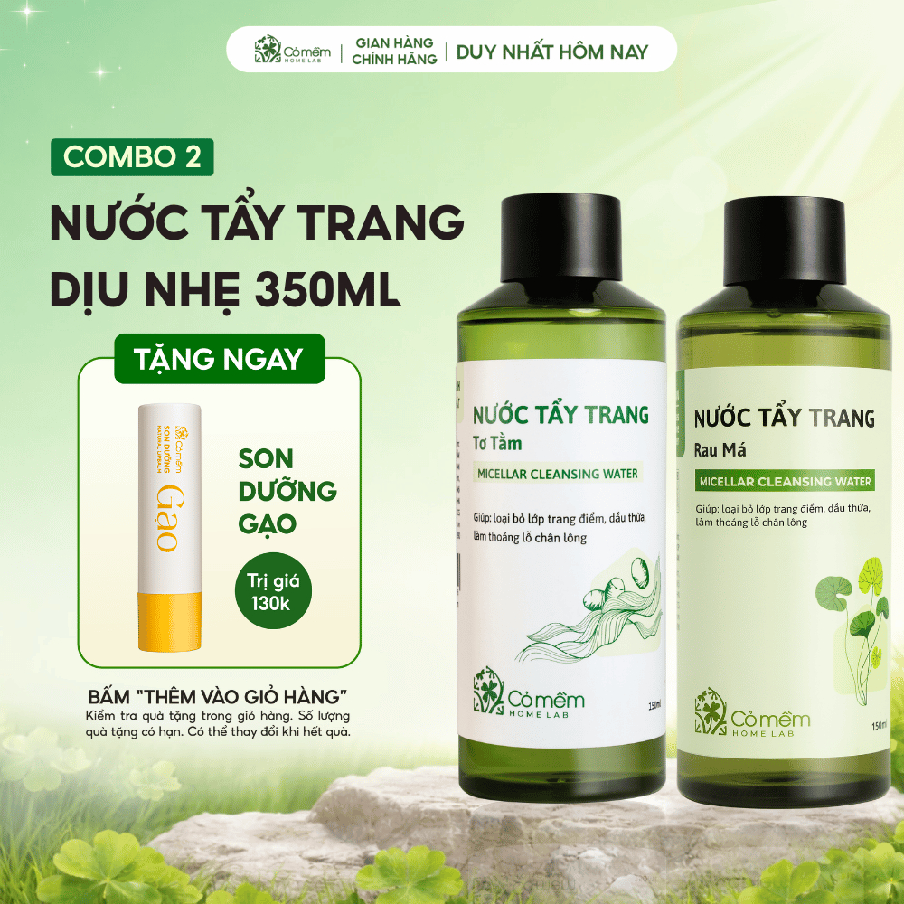 Combo 2 Nước Tẩy Trang 350ml Cho Da Dầu Mụn Da Thường Khô Cỏ Mềm